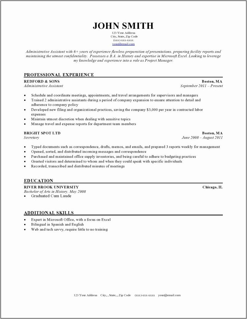 Resume Templates For Manager Positions