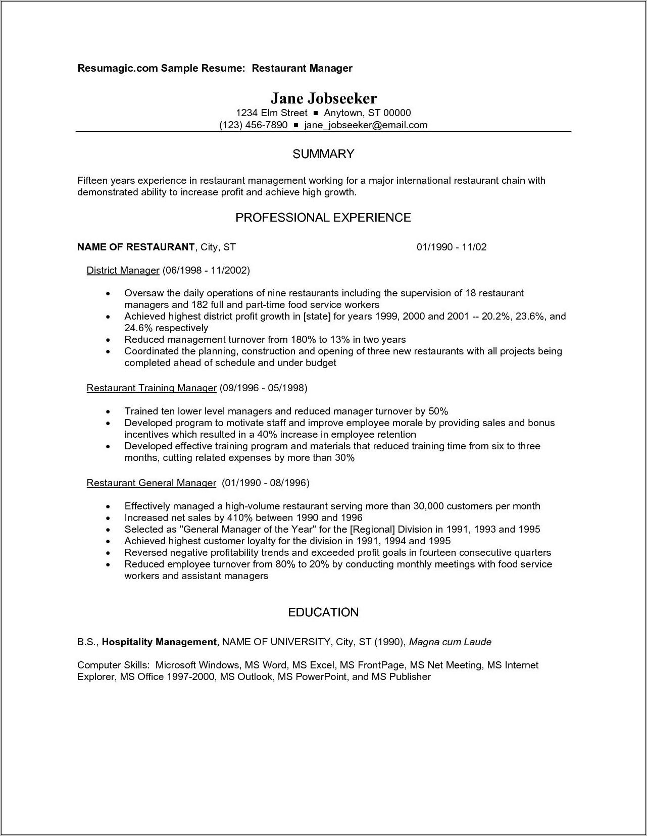 Resume Templates For Managers