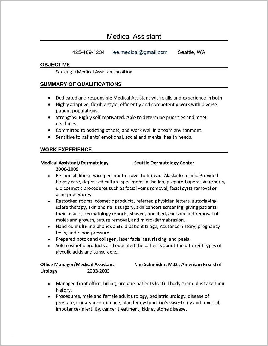 Resume Templates For Medical Assistant