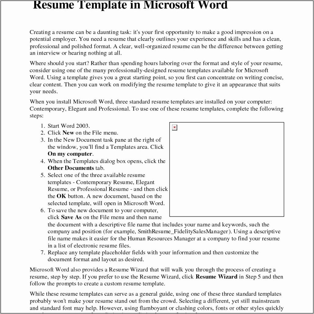 Resume Templates For Microsoft Word 2003