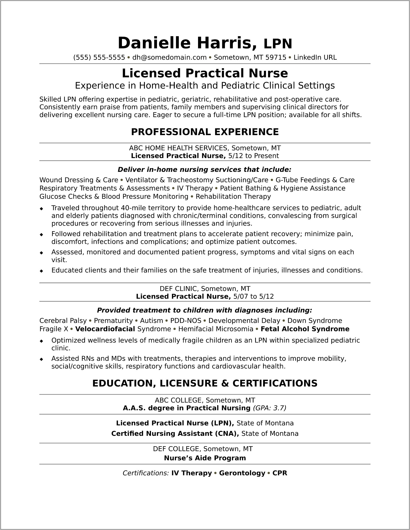 Resume Templates For Nurses Lpn