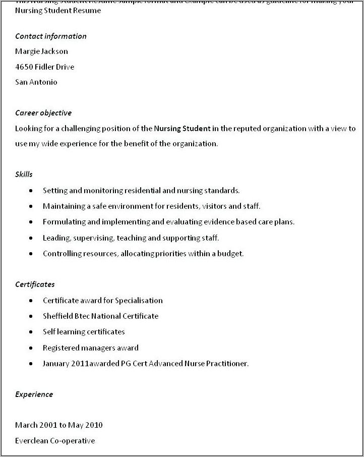 Resume Templates For Nursing Students