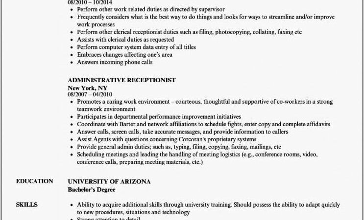 Resume Templates For Receptionist