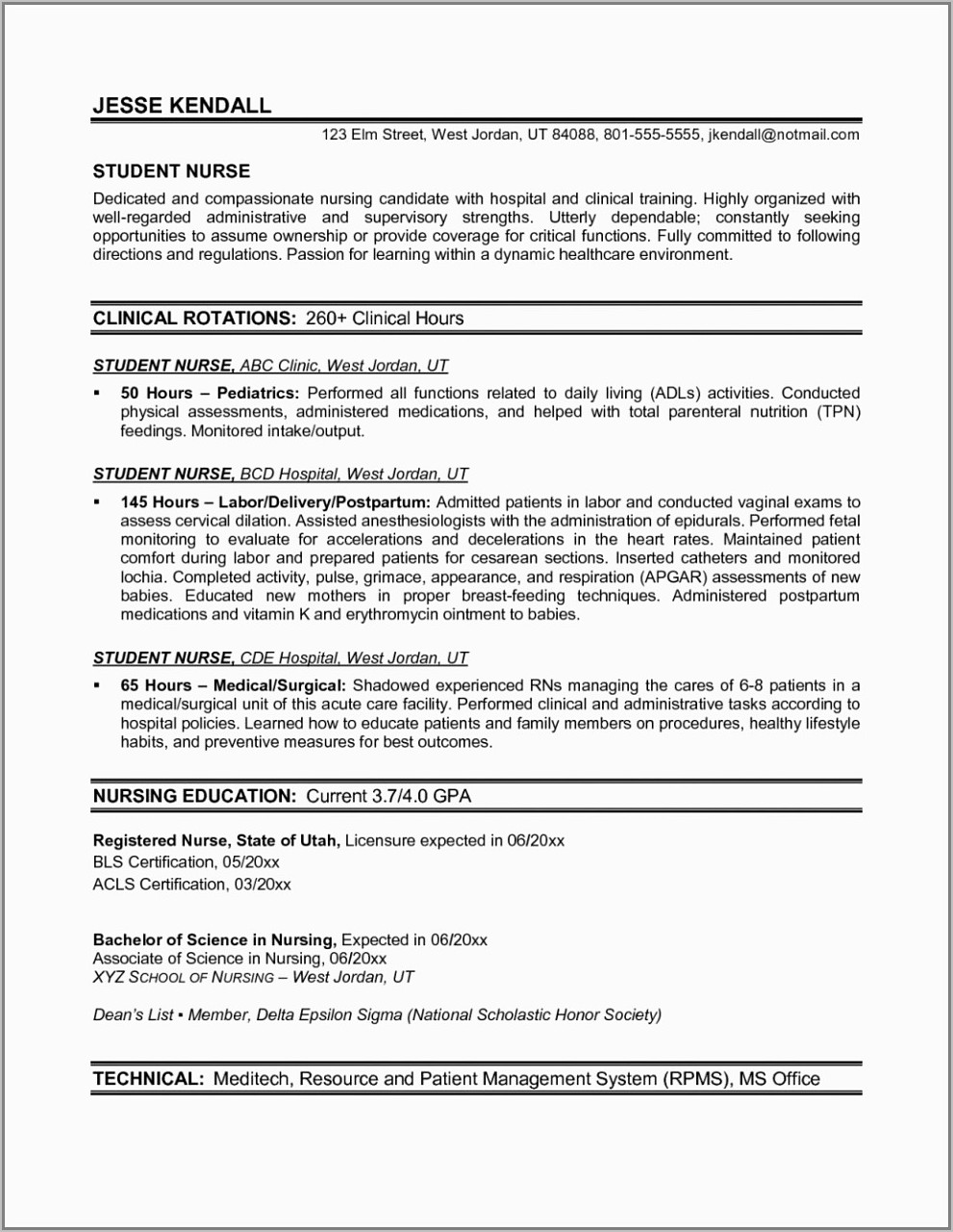 Resume Templates For Registered Nurses