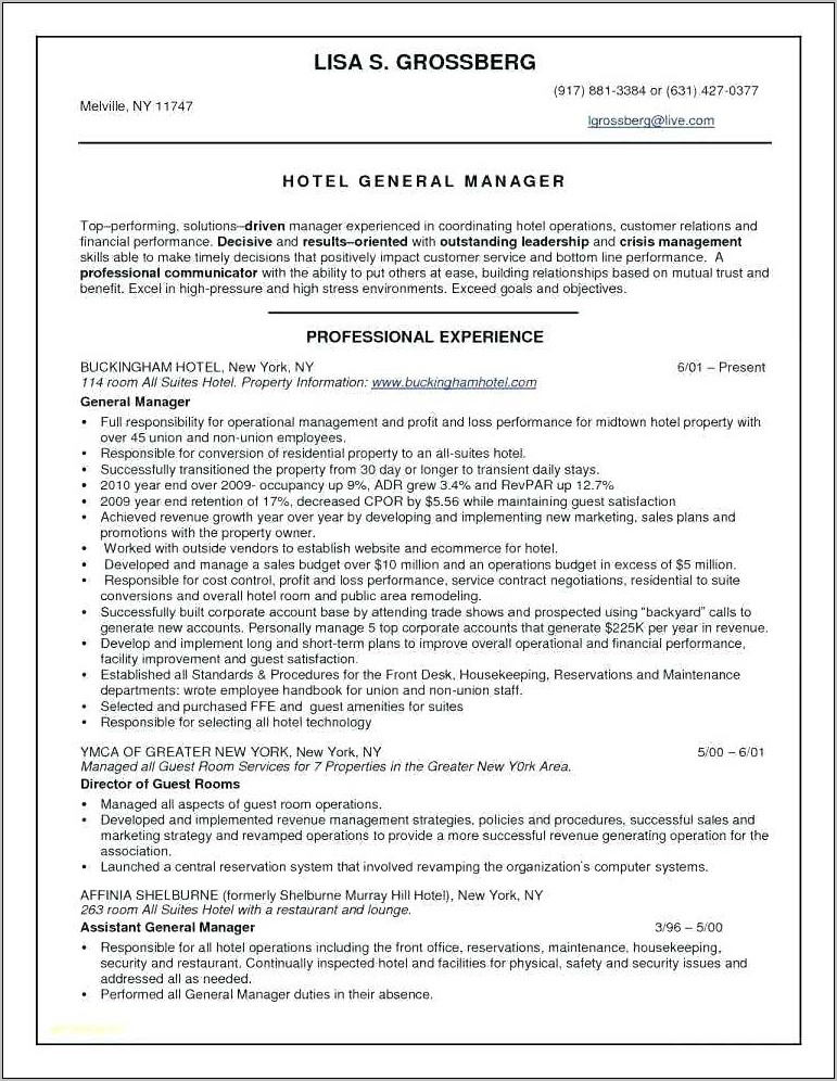 Resume Templates For Restaurant General Managers