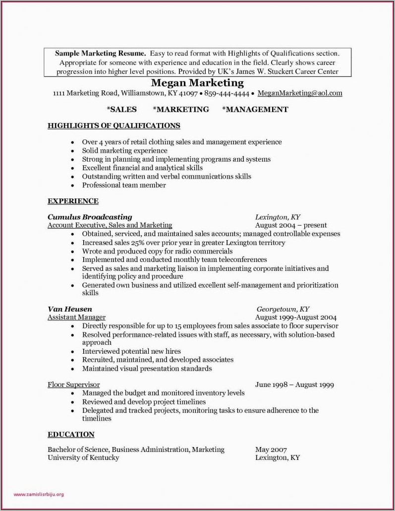 Resume Templates For Sales And Marketing