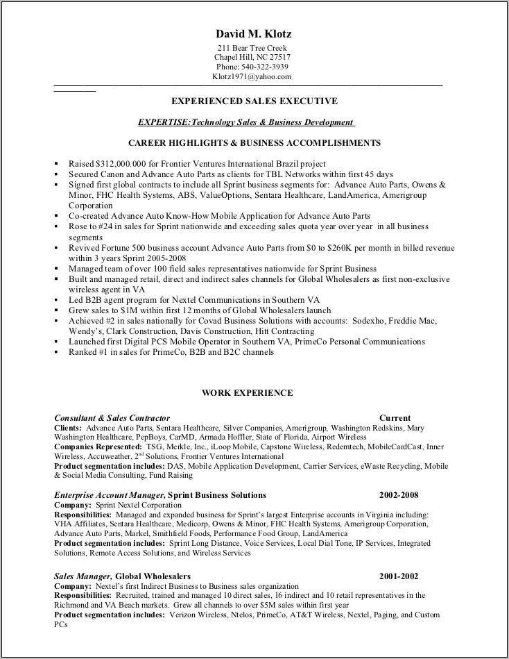 Resume Templates For Sales Manager