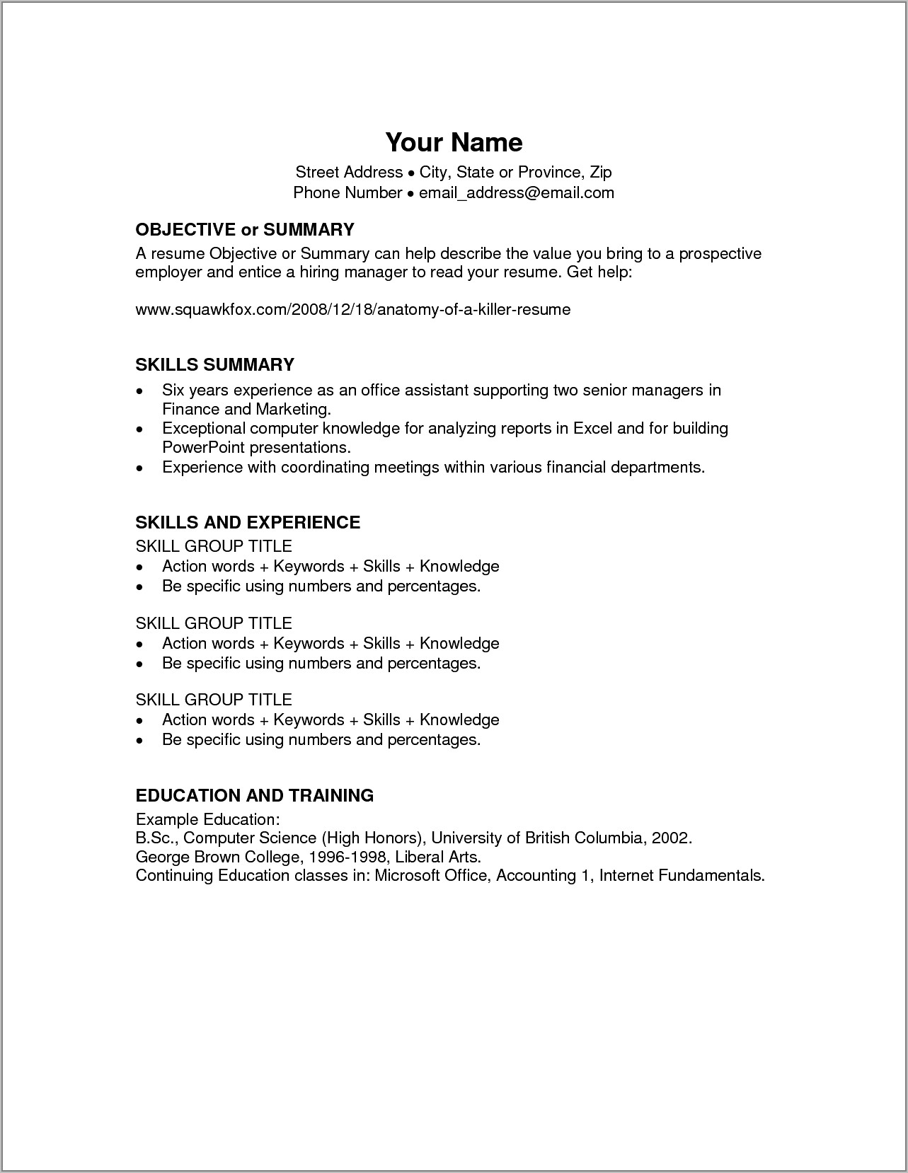 Resume Templates For Word 2003
