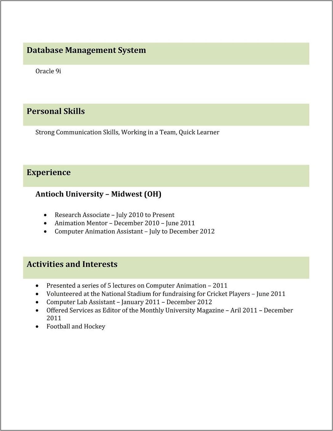 Resume Templates Free Download For Freshers