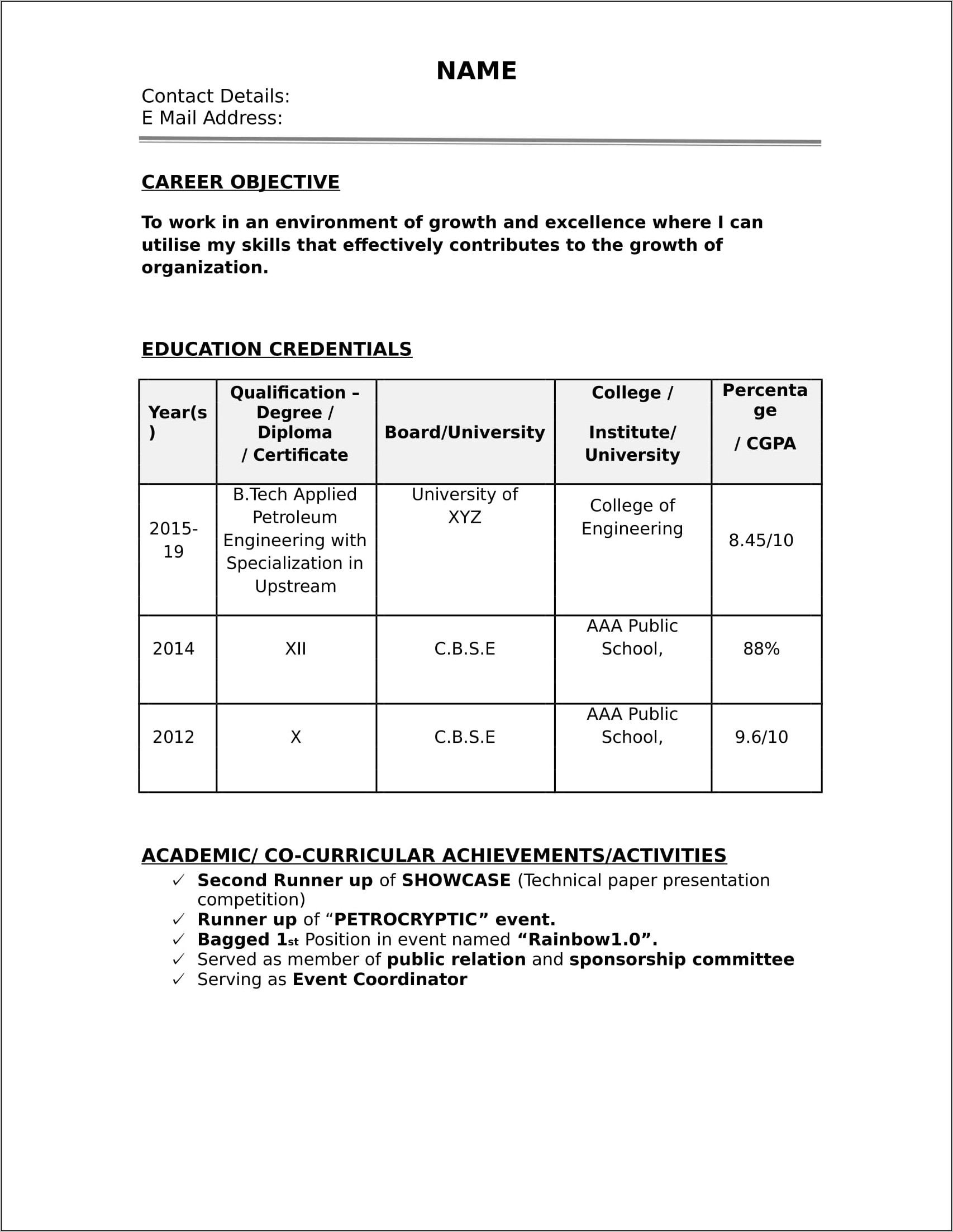 Resume Templates Word For Freshers Free Download