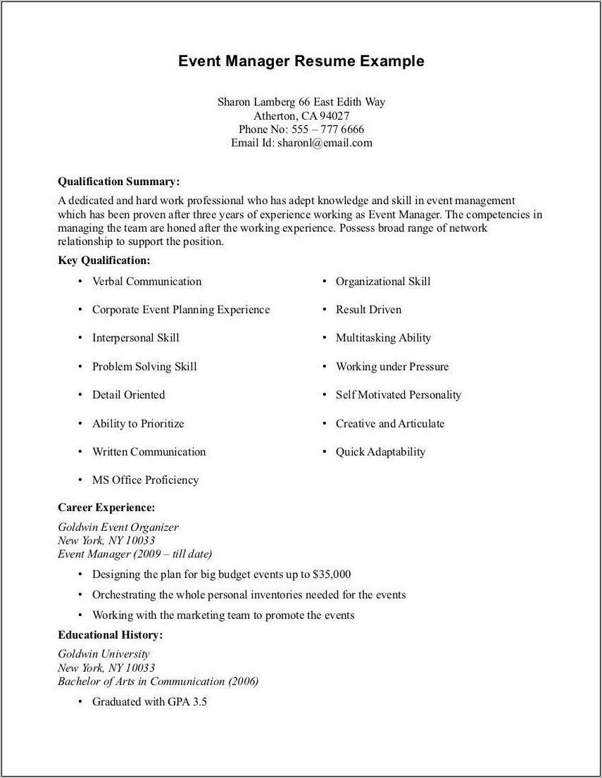 Resume With No Work Experience Format