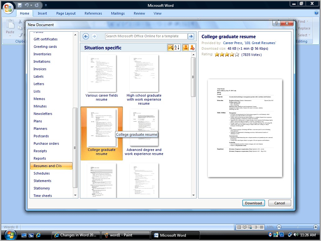 Resume Wizard Microsoft Word 2007