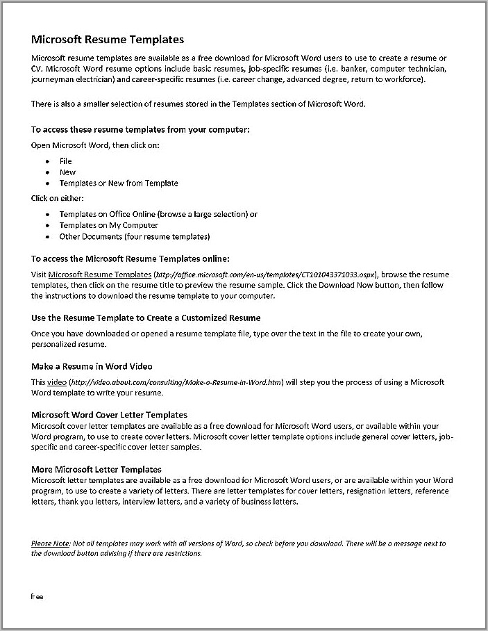 Resume Word Document Free Download