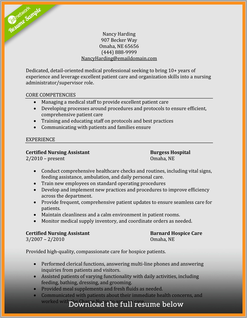 Resumes For Certified Nursing Assistant