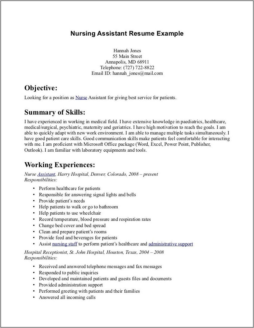 Resumes For Nursing Assistants Template