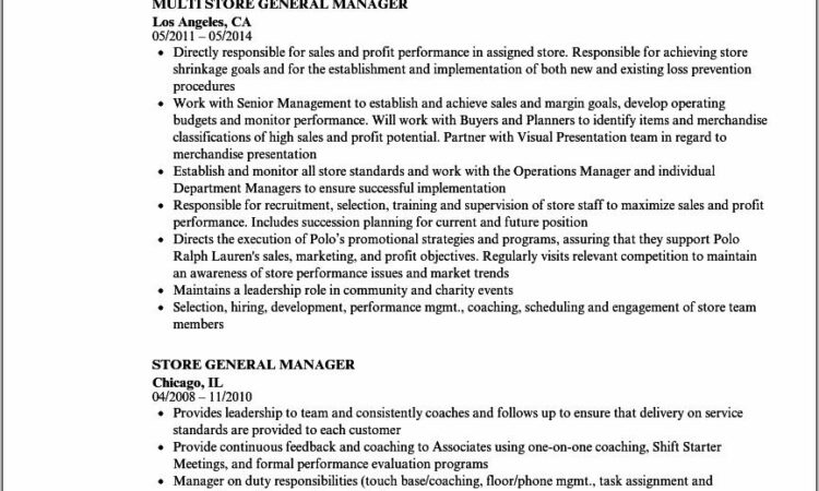 Retail Manager Resume Templates Free