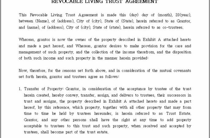 Revocable Living Trust Agreement For An Individual