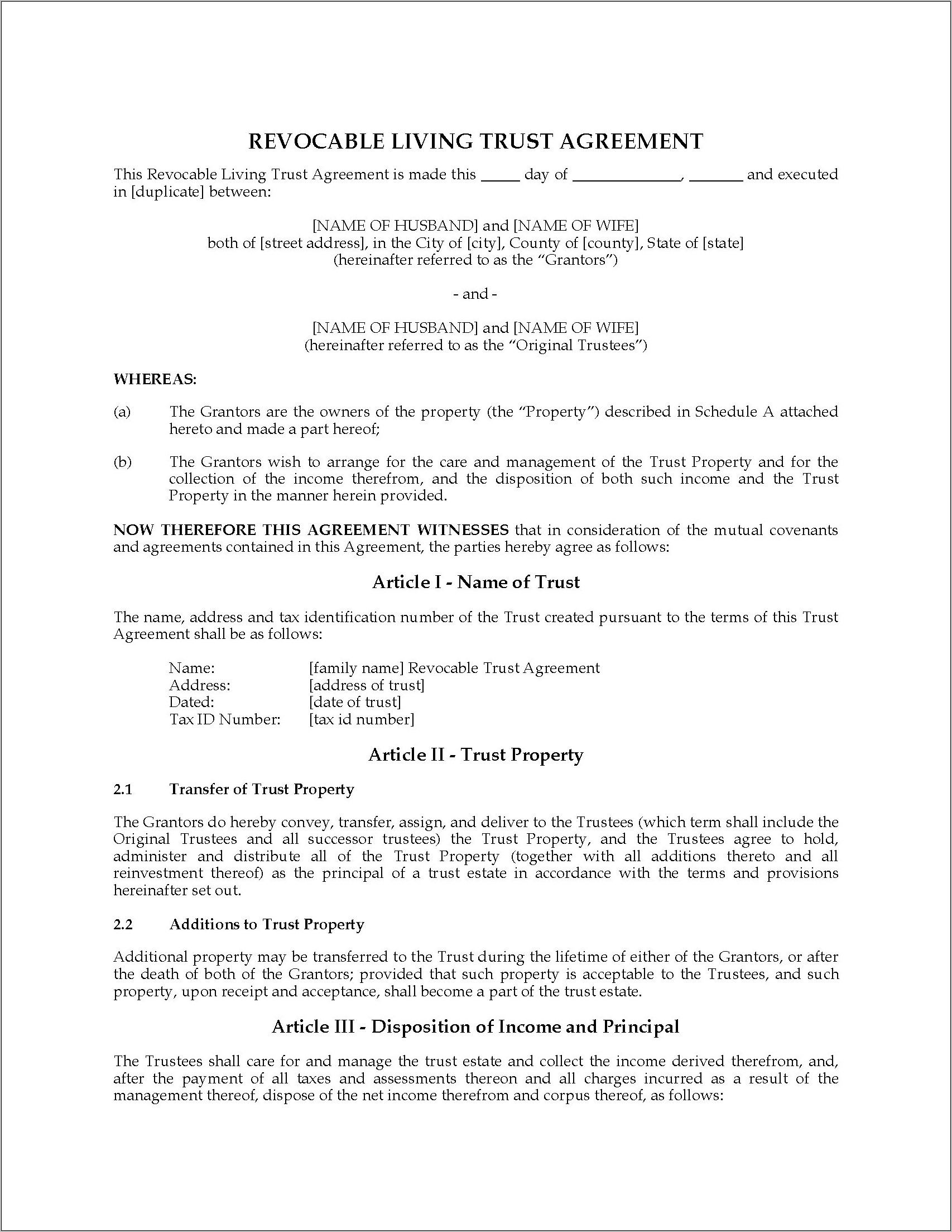 Revocable Living Trust Agreement