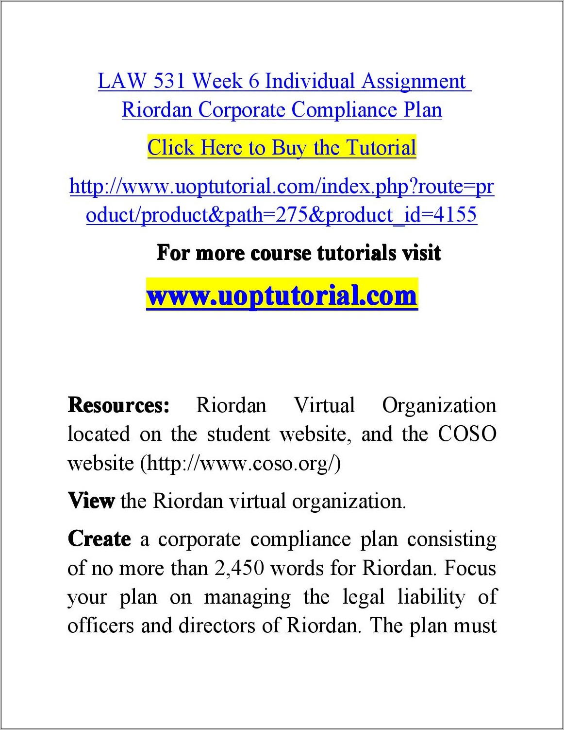 Riordan Corporate Compliance Plan Template
