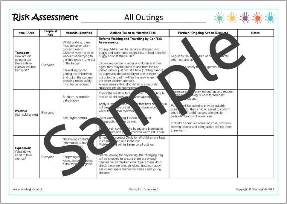 Risk Assessment Example For Childminders