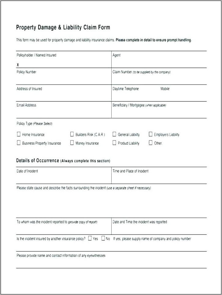 Road Traffic Accident Claim Form Template