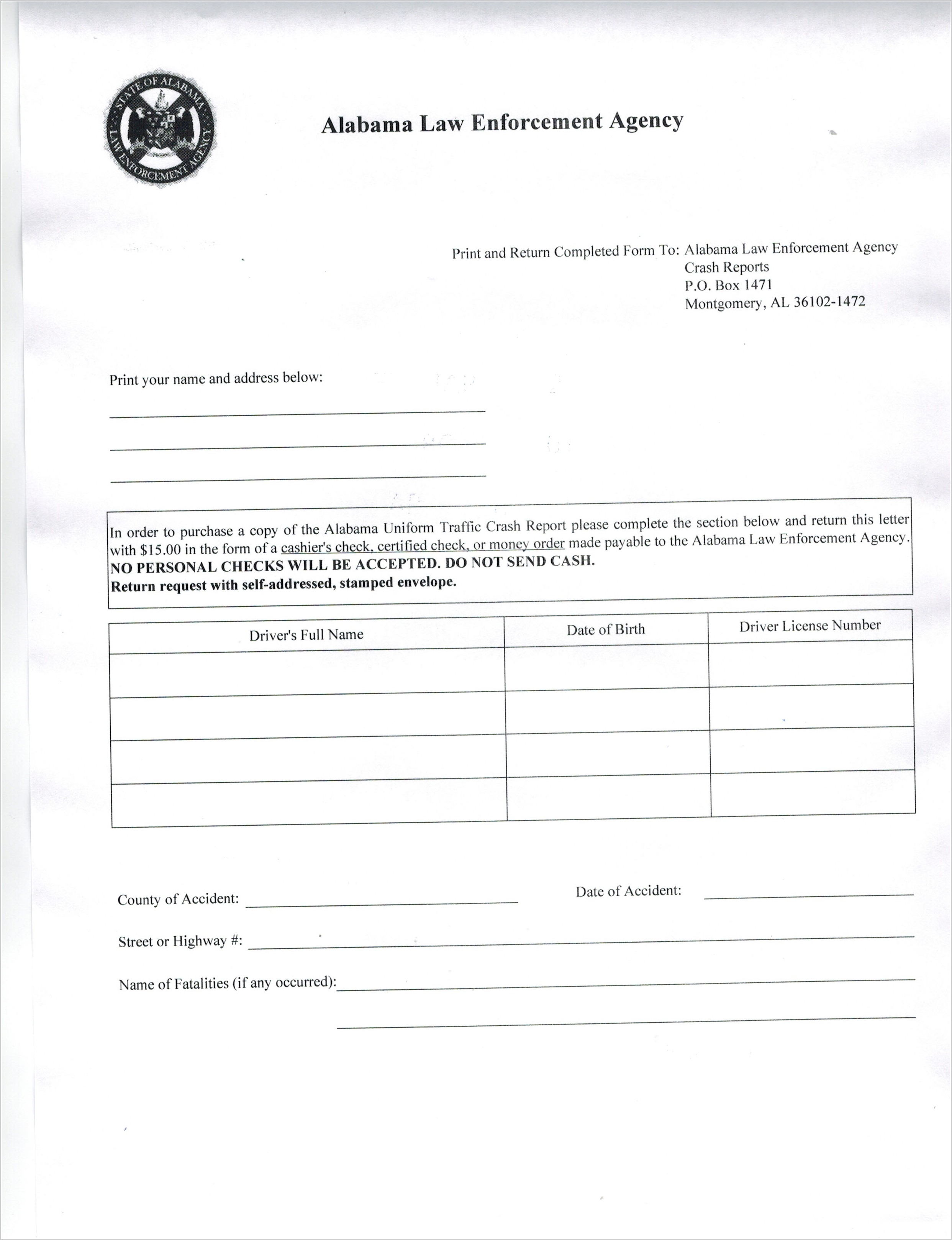 Road Traffic Accident Report Form Template