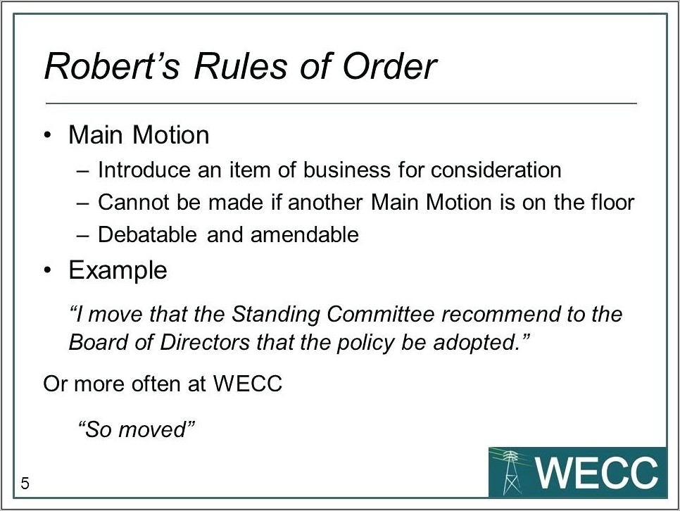 Roberts Rules Of Order Agenda Example