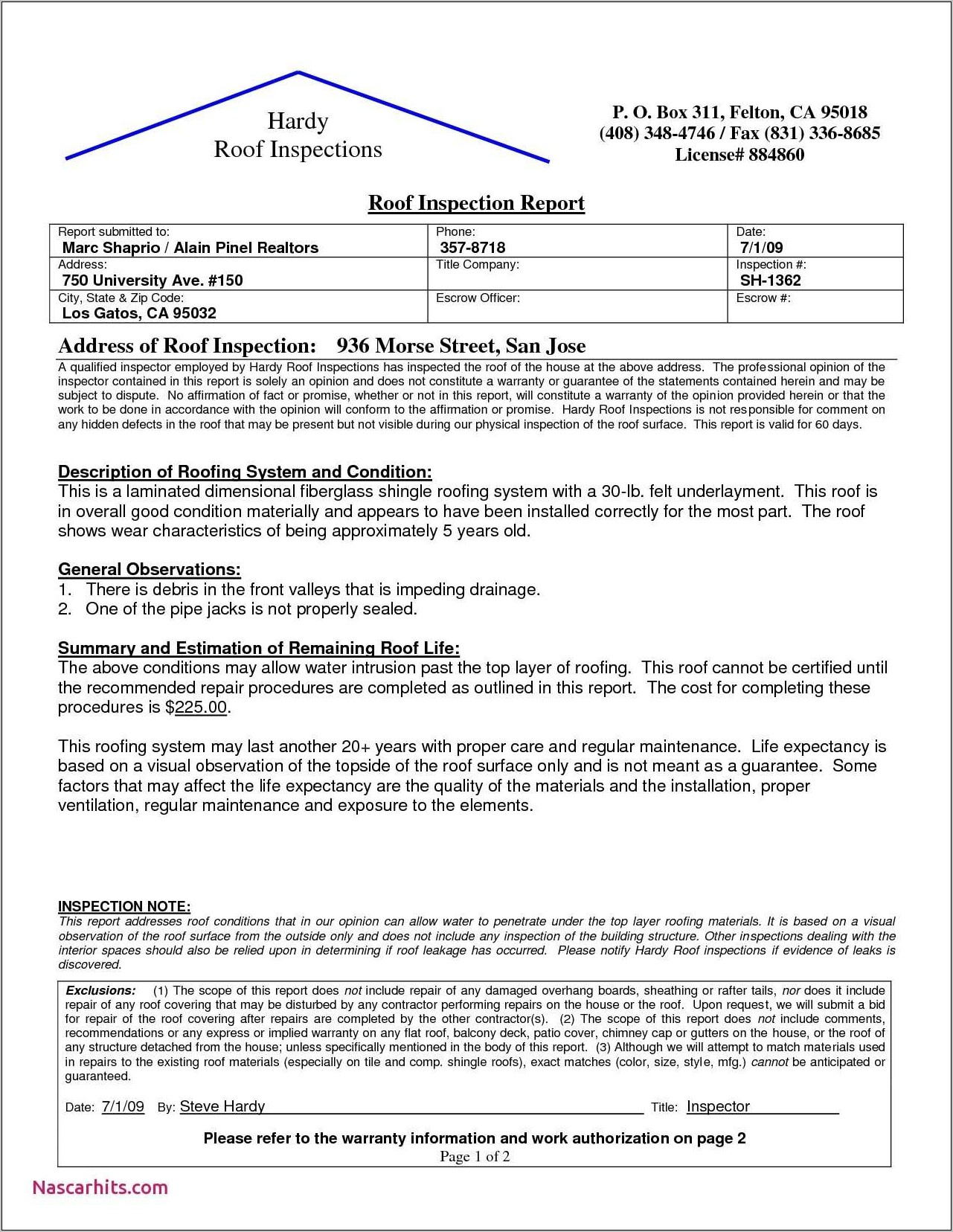 Roof Inspection Letter Template