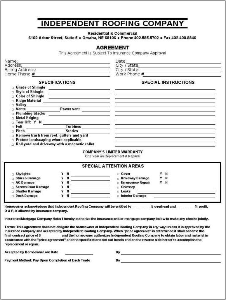 Roofing Contract Proposal Template