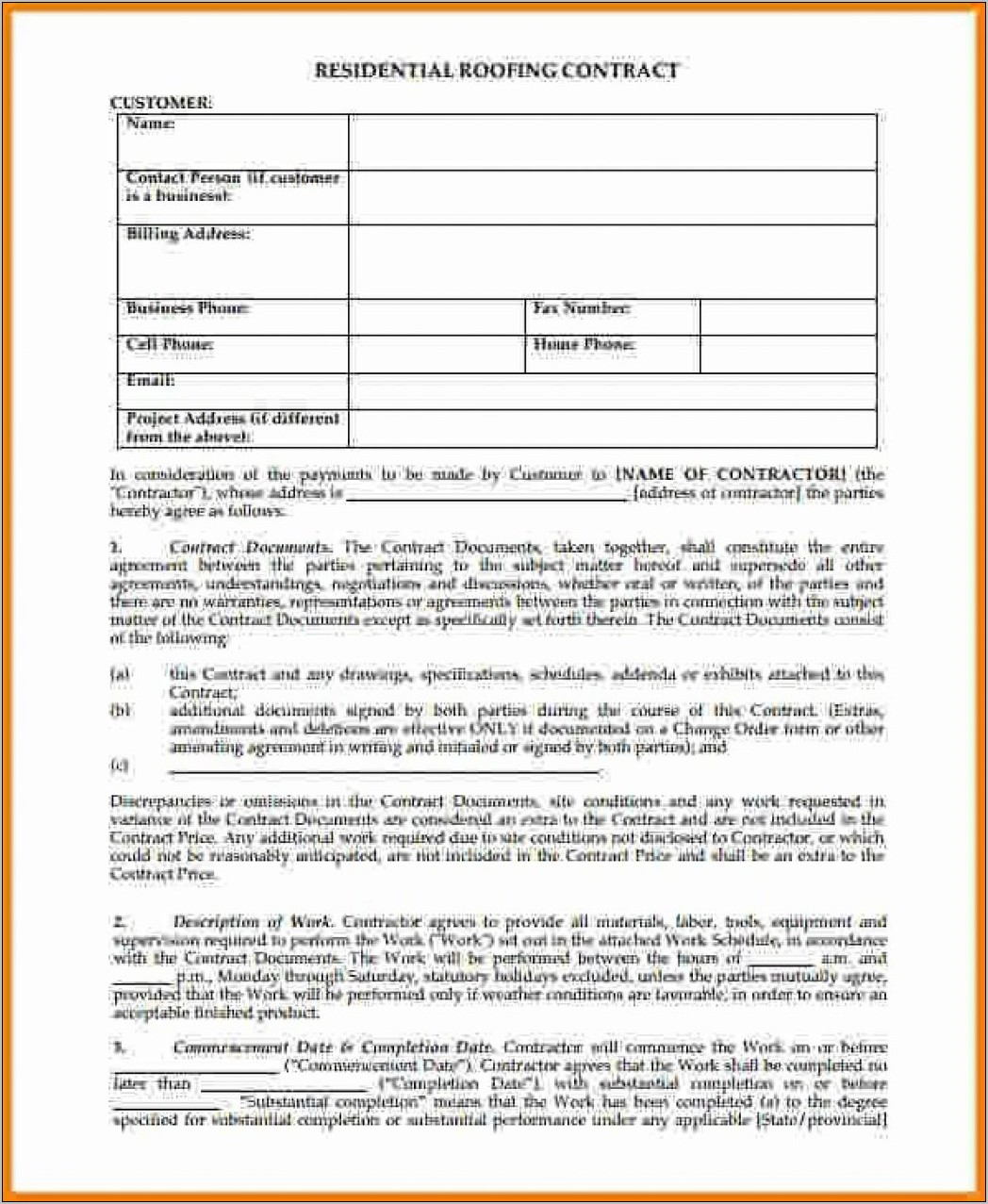 Roofing Contract Template Residential