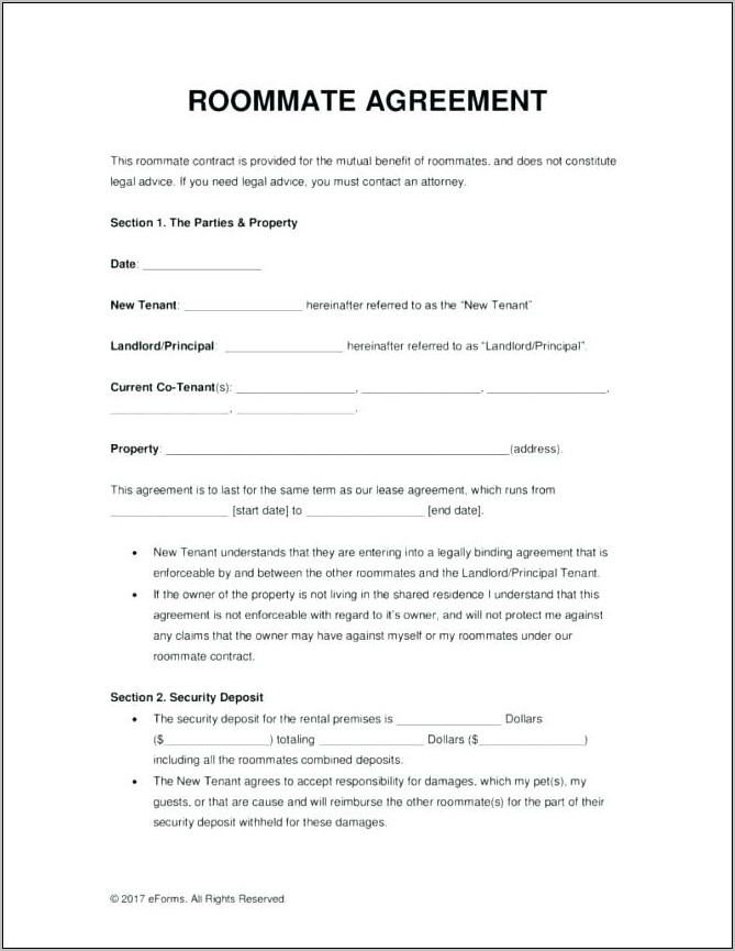 Roommate Contract Template Word