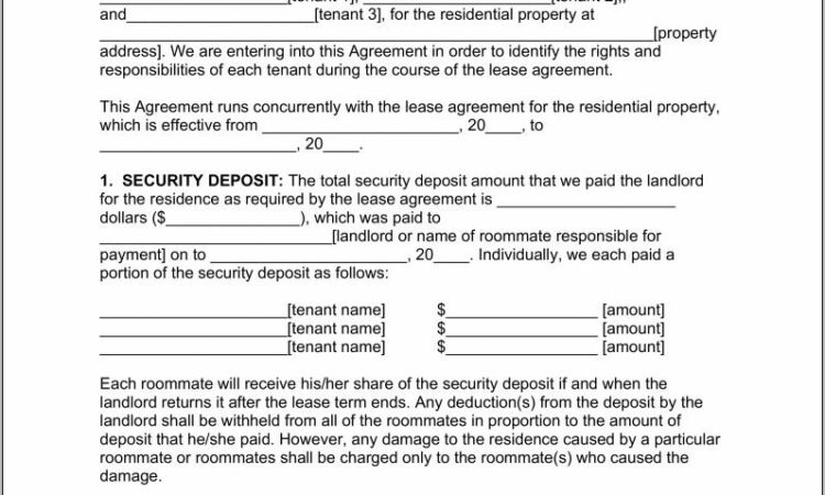 Roommate Lease Agreement Florida