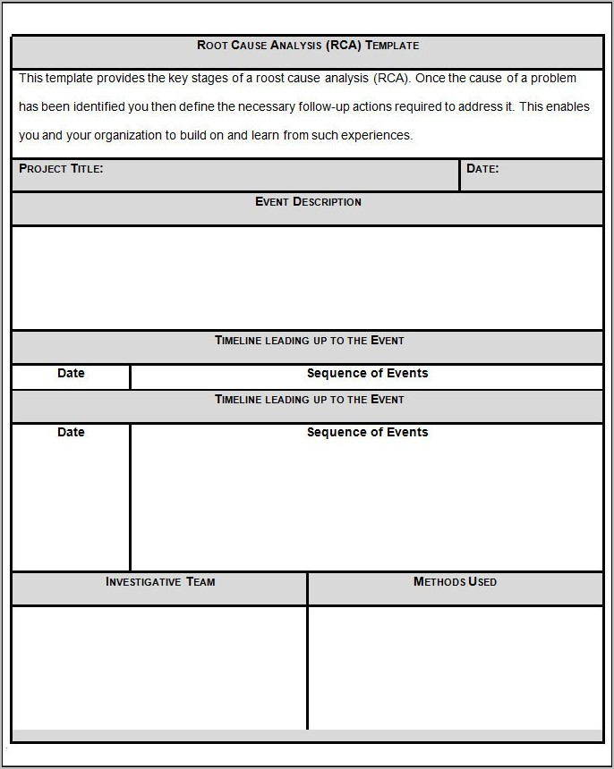 Root Cause Analysis Form Template