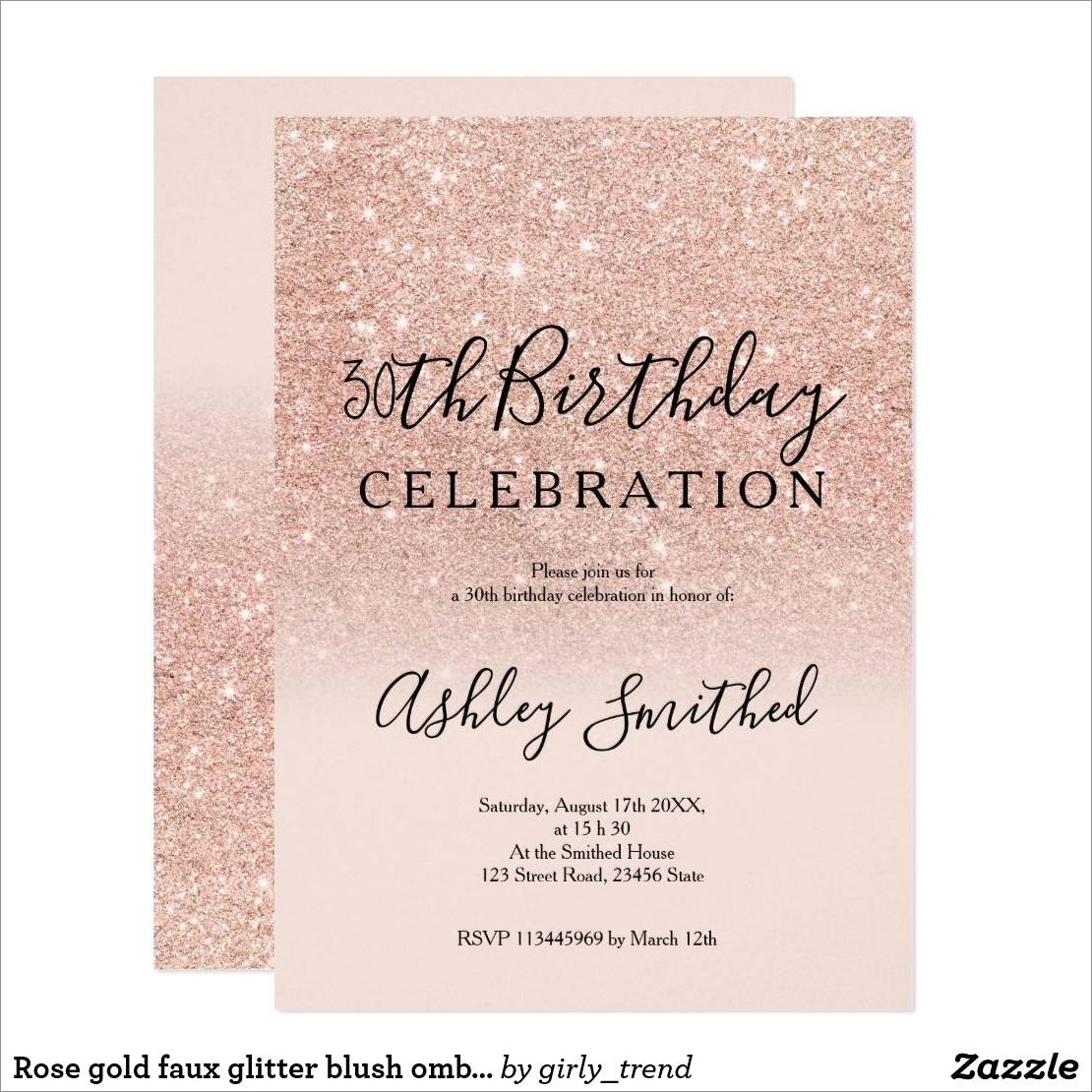 Rose Gold 30th Birthday Invitations