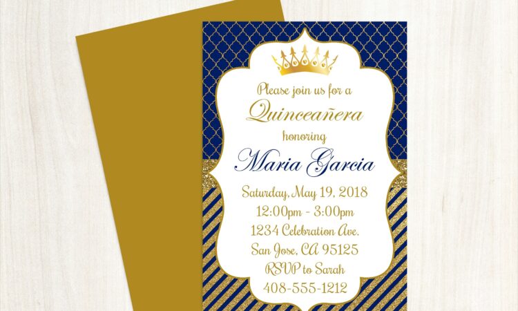 Royal Blue And Gold Quinceanera Invitations