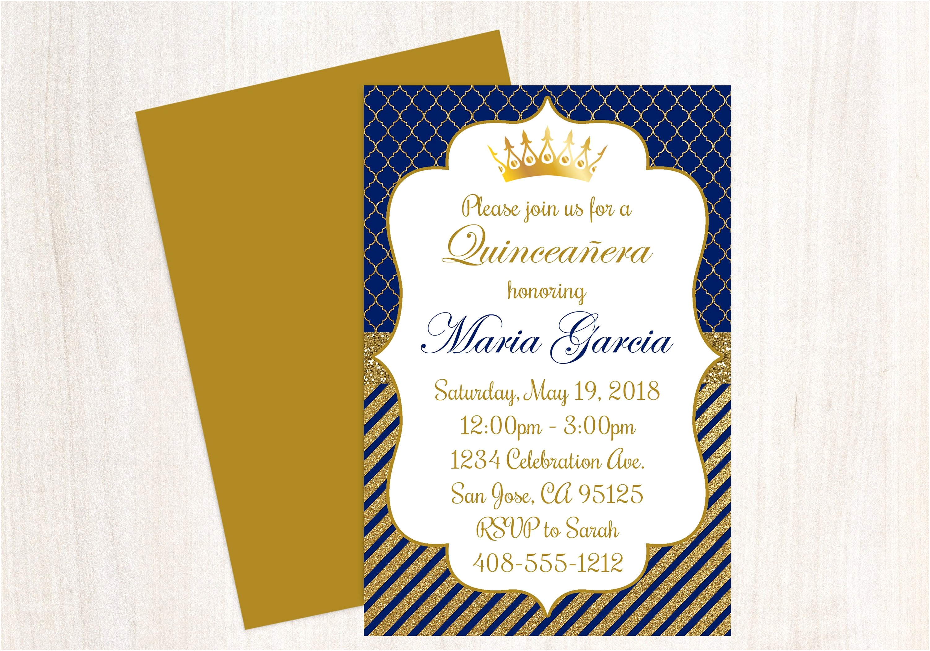 Royal Blue And Gold Quinceanera Invitations