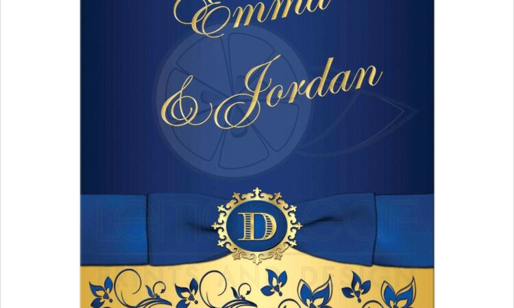 Royal Blue And Gold Wedding Invitation Card