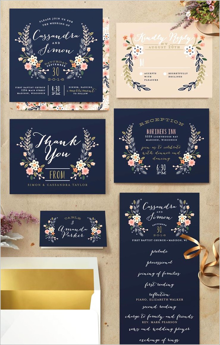 Royal Blue And Rose Gold Wedding Invitations