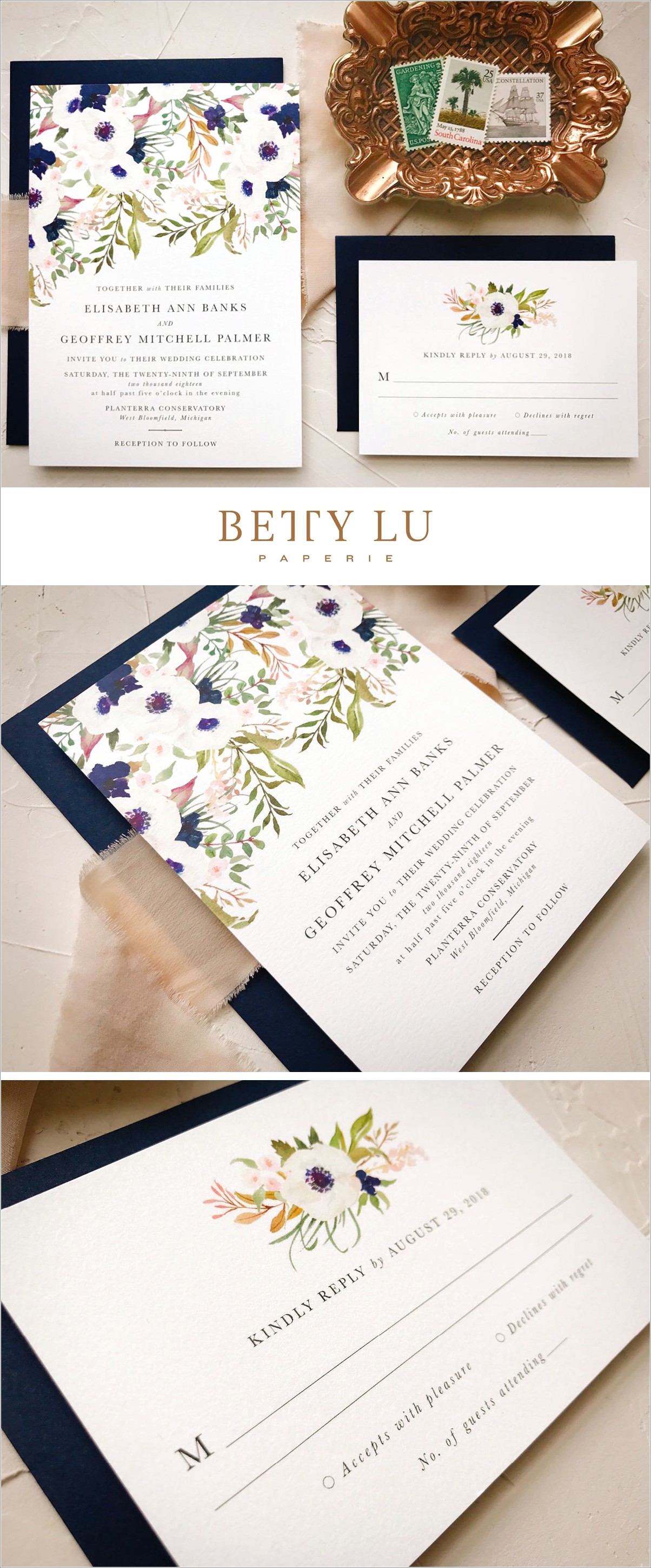 Rustic Navy Wedding Invitations