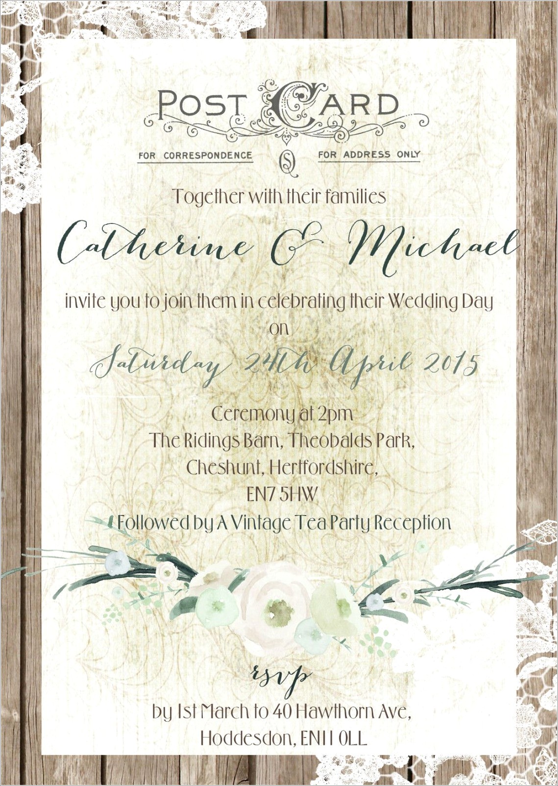 Rustic Postcard Wedding Invitations