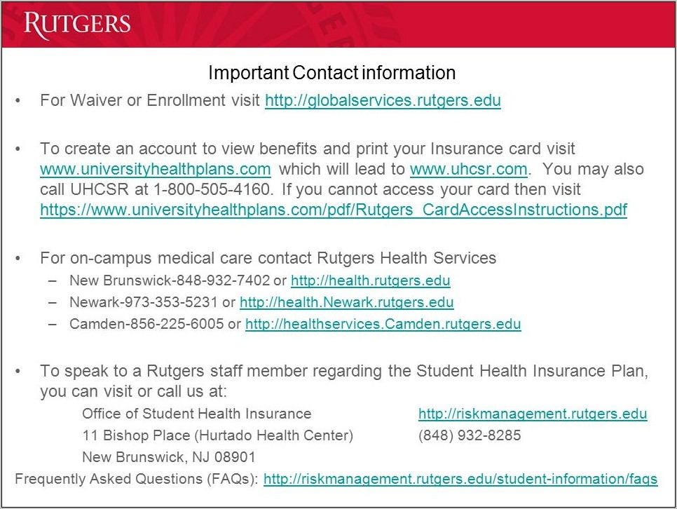 Rutgers Online Health Insurance Waiver Form