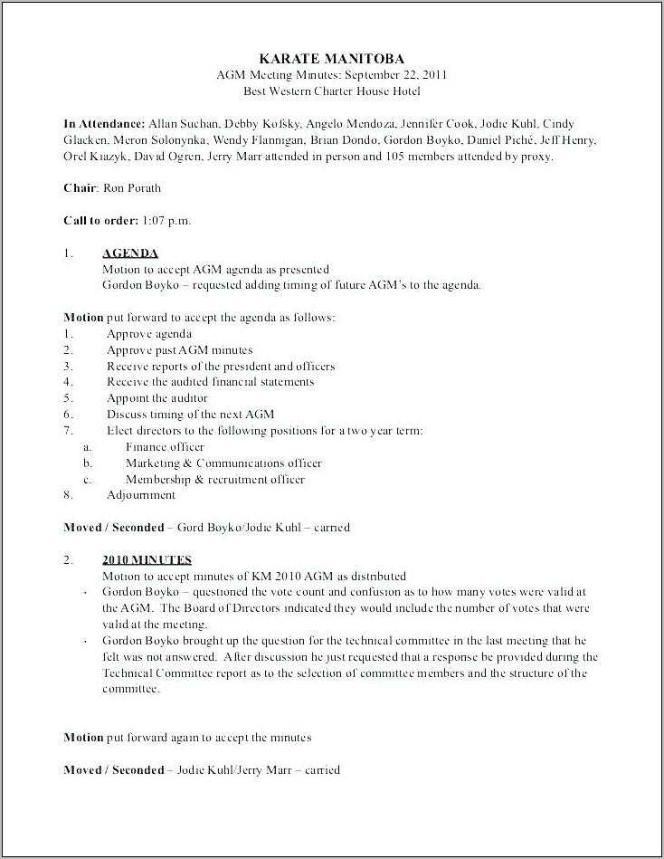 S Corp Annual Meeting Minutes Template