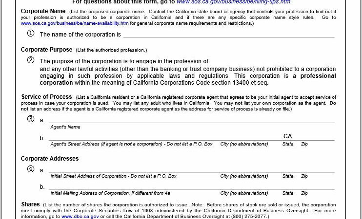 S Corp Articles Of Incorporation Template