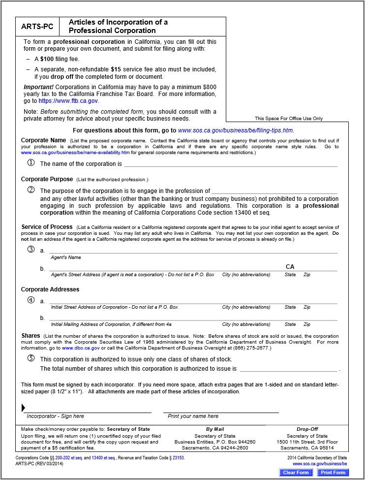S Corp Articles Of Incorporation Template