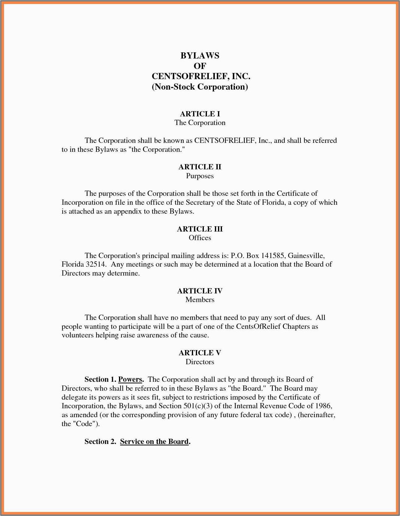 S Corp Bylaws Template Free