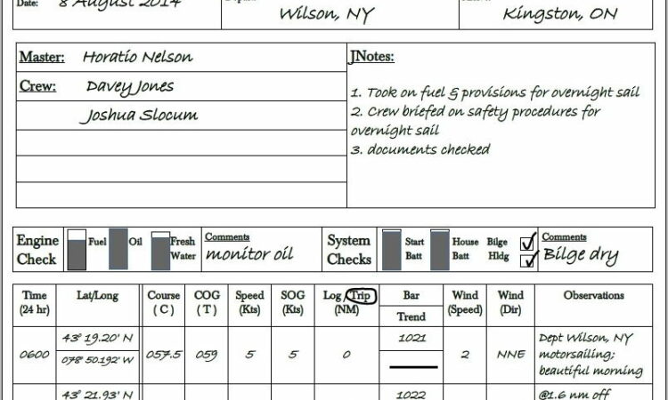 Sailing Log Book Example