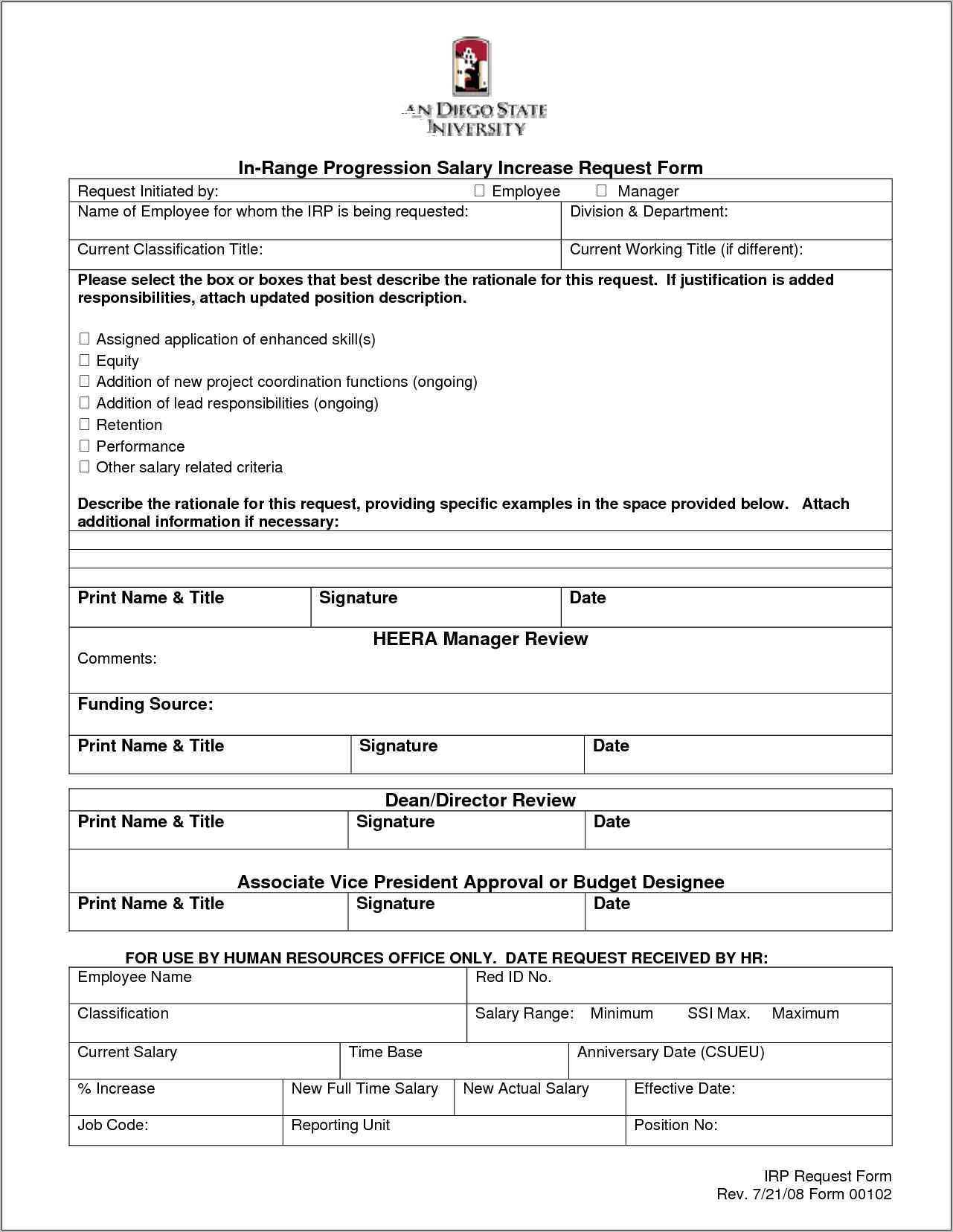 Salary Increase Form Template