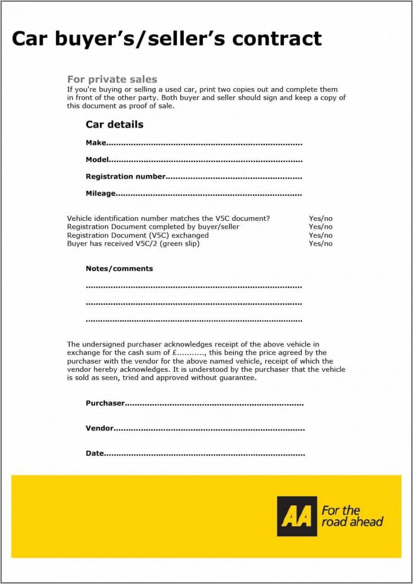 Sales Agreement For Used Car