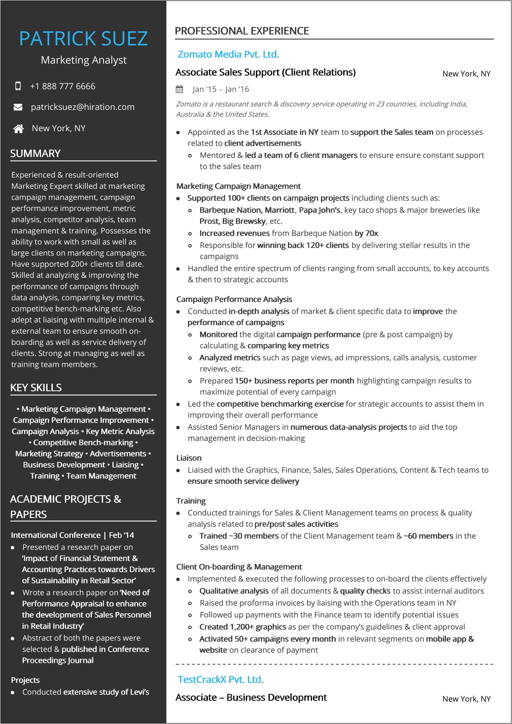 Sales And Marketing Manager Resume Sample Doc