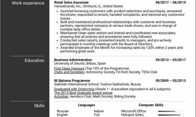 Sales Associate Resume Sample Retail